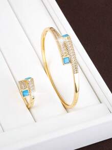 1pc Bangle + 1pc Ring Simple Cut Surface Design Copper Women's Jewelry Set - Multicolor - View 13