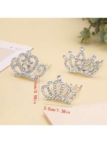 1 Pack Of Small Crowns For Children And Girls With Rhinestone Hair Combs, Crowns, Cute Little Girl Hairpins, Baby Hair Accessories, Birthday Performances - White - View 2