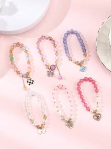 6入組時尚可愛玻璃珠手鍊 - 彩色 - 查看 3