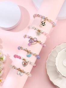 6入組時尚可愛玻璃珠手鍊 - 彩色 - 查看 1