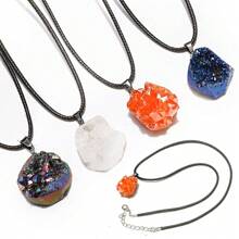 天然水晶、玛瑙簇、石块、彩色水晶点矿石不锈钢吊坠项链不对称形状男女皆宜 - 帶繩子的吊墜 - 查看 2