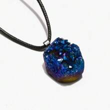 天然水晶、玛瑙簇、石块、彩色水晶点矿石不锈钢吊坠项链不对称形状男女皆宜 - 帶繩子的吊墜 - 查看 5