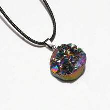 天然水晶、玛瑙簇、石块、彩色水晶点矿石不锈钢吊坠项链不对称形状男女皆宜 - 帶繩子的吊墜 - 查看 4