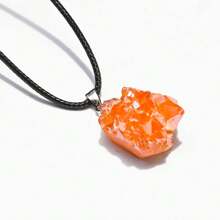 天然水晶、玛瑙簇、石块、彩色水晶点矿石不锈钢吊坠项链不对称形状男女皆宜 - 帶繩子的吊墜 - 查看 6