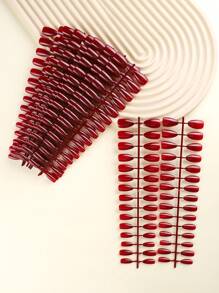 300支純色長尖條，10顆純色假指甲，酒紅色DIY美甲指甲藝術裝飾按壓式指甲美甲用品 - 酒紅色 - 查看 4