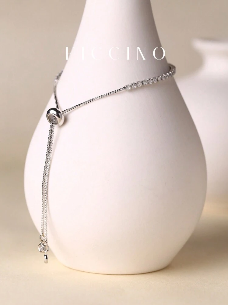 Ficcino Gold-Plated & Cubic Zirconia Inlaid Tennis Bracelet With Adjustable Drawstring, Versatile Daily Wear Accessory For Women - tennis-bracelet - View 5