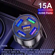 Turbo Cargador Para Auto Carga Rapida Qc 3.0 | 5 Puertos Usb - Negro - Ver 3