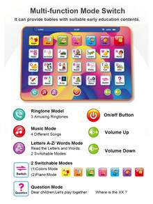 7英寸儿童学习平板电脑，ABC拼读训练，音乐和点读教育玩具（电池需自备），学校，学生，文具，学用品 - 彩色 - 查看 3