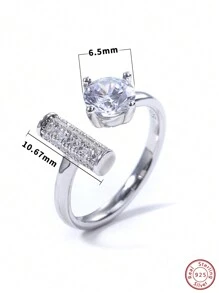 1枚时尚奢华个性化浪漫优雅立方氧化锆几何开口戒指，适合女士参加派对、生日、聚会和日常佩戴。 - 銀色 - 查看 3