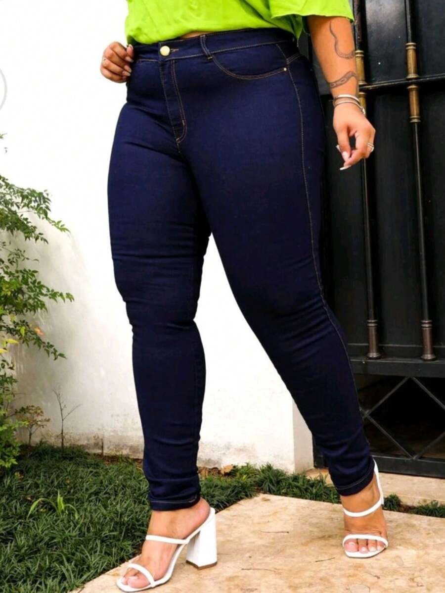 Women Jeans - 深色水洗藍 - 查看 1