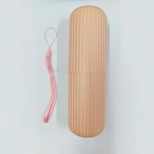 1入行動牙刷盒,條紋圖案和單色,旅行時可以放置牙刷、牙膏、杯子,簡約北歐風格 - 粉色 - 查看 8