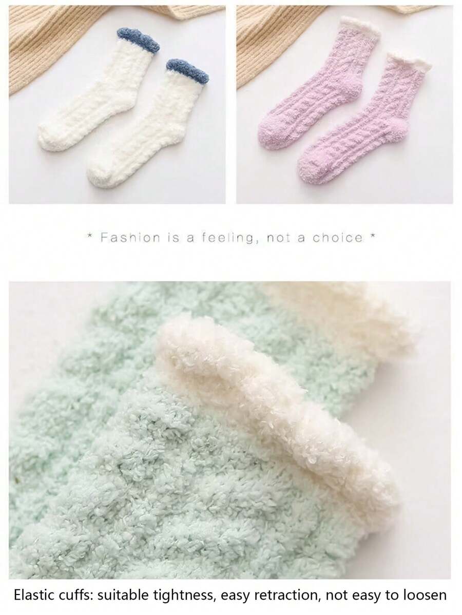 Thickened Coral Fleece Socks For Women, Autumn & Winter Plush Towel Socks For Home & Sleepwear - Purple - View 1