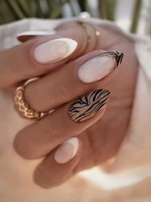 24 cái Ngắn Hạnh nhân Hình dạng Có thể tái sử dụng Phong cách Pháp Đen Sọc Tối giản Có thể đeo được Nghệ thuật làm Móng Nhắc , Thích hợp Đối với Hằng ngày & Lễ hội Mặc - Nhiều màu - Xem 1