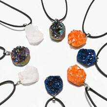 天然水晶、玛瑙簇、石块、彩色水晶点矿石不锈钢吊坠项链不对称形状男女皆宜 - 帶繩子的吊墜 - 查看 8