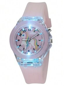 2pcs Cute And Elegant Girls Watch LED Light Watch Cartoon Unicorn Quartz Watch Best Bracelet Girls Birthday Gift Halloween Decoration Christmas Gift Graduation Season Girl's Best Gift
