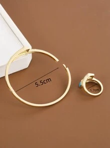 1pc Bangle + 1pc Ring Simple Cut Surface Design Copper Women's Jewelry Set - Multicolor - View 11