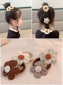 6 件装儿童花朵发圈、无缝发带、可爱花朵发饰 - 彩色 - 查看 1