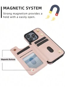 掛脖錢包後蓋殼,適用於iphone 15 14 Plus 13 12 11 Pro Max 8 7 Plus Se 5g 2020 2022手機殼,帶有卡插槽和支架,pu皮革材質,防震手機保護殼 - 玫瑰金 - 查看 4