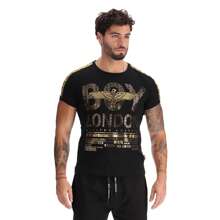 BOY LONDON Playera Negra para Hombre con Estampado Letras Foil Dorado - Negro - Ver 1
