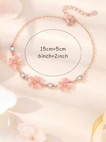 貓眼石四件套情侶項鍊手鍊女粉色鑽石花鍊吊墜時尚女字心珠寶粉桃花套裝 - 手鍊 - 查看 4