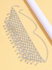 Silver Mesh Tassel Necklace - Silver - View 3