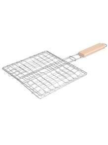 Stainless Steel Outdoor Bbq Grill Rack With Wooden Handle, Square Grill Net For Grilled Fish, Bread, Meat, Bbq Tool - Silver - View 4