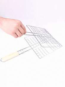 Stainless Steel Outdoor Bbq Grill Rack With Wooden Handle, Square Grill Net For Grilled Fish, Bread, Meat, Bbq Tool - Silver - View 2