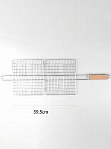 Stainless Steel Outdoor Bbq Grill Rack With Wooden Handle, Square Grill Net For Grilled Fish, Bread, Meat, Bbq Tool - Silver - View 5