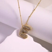 1 件大号透明水晶字母吊坠项链女士气球 26 个字母定制名字项链镀金珠宝礼物 - 金色 - 查看 9