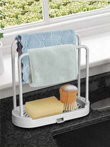 1 Pieza Bandeja De Soporte Organizador De Fregadero De Cocina Gris, Accesorios Antirrugas Para Fregadero De Cocina, Para Esponja, Paño De Cocina, Trapo, Cepillo, Soporte De Almacenamiento De Estropajo. - Gris - Ver 4