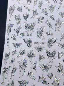 1張3d蝴蝶銀色美甲貼紙,可用於美甲裝飾和手機殼黏貼 - 銀色 - 查看 3