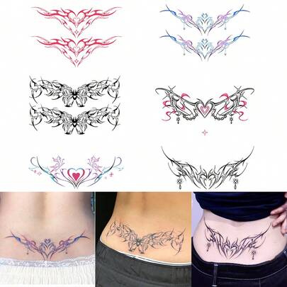 6pcs Waterproof, Sweat-Proof, Non-Reflective Temporary Tattoos, Colorful Succubus Design, Suitable For Waist/Abdomen, Lasts 3-5 Days