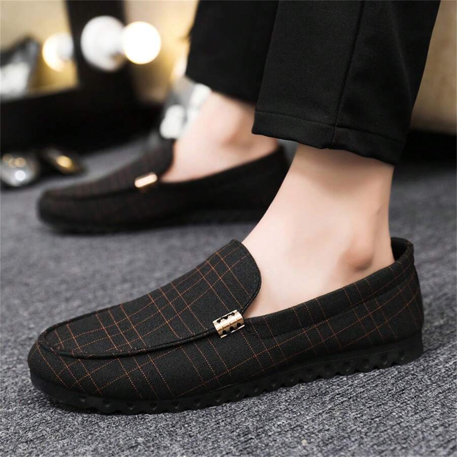 1雙新款透氣帆布男士休閒鞋,韓版無帶便鞋 - 黑色 - 查看 1