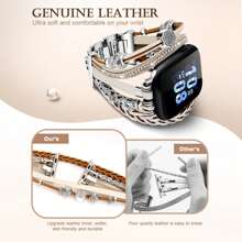 與蘋果手錶第9、8、7、6、SE、5、4、3代兼容，適用於38mm/40mm/41mm/42mm/44mm/45mm/49mm尺寸，適合5.4-6.9英寸手腕。時尚波西米亞風格的皮革錶帶，金屬扣，多彩錶帶供您選擇。 - 銀白色 - 查看 2