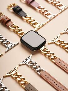 1pc Women's Brown Elegant Leather Chain Strap Suitable For 38/40/41/44/45/49/42/46mm Series 11/SE3/Ultra3/Ultra/SE/SE2/10/9/8/7/6/5/4/3/2/1