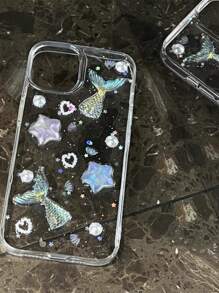 Transparent Laser Mermaid Star Design Phone Case With Drop-proof Function, Compatible With Iphone 15/13 Pro Max - Clear - View 3