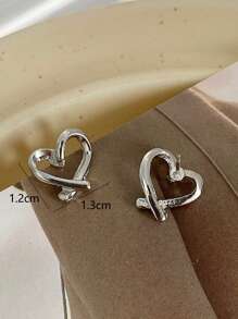 1 对时尚心形耳钉情人节、妈妈、母亲、母亲节、礼物 - 銀色 - 查看 4