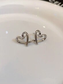 1 对时尚心形耳钉情人节、妈妈、母亲、母亲节、礼物 - 銀色 - 查看 3