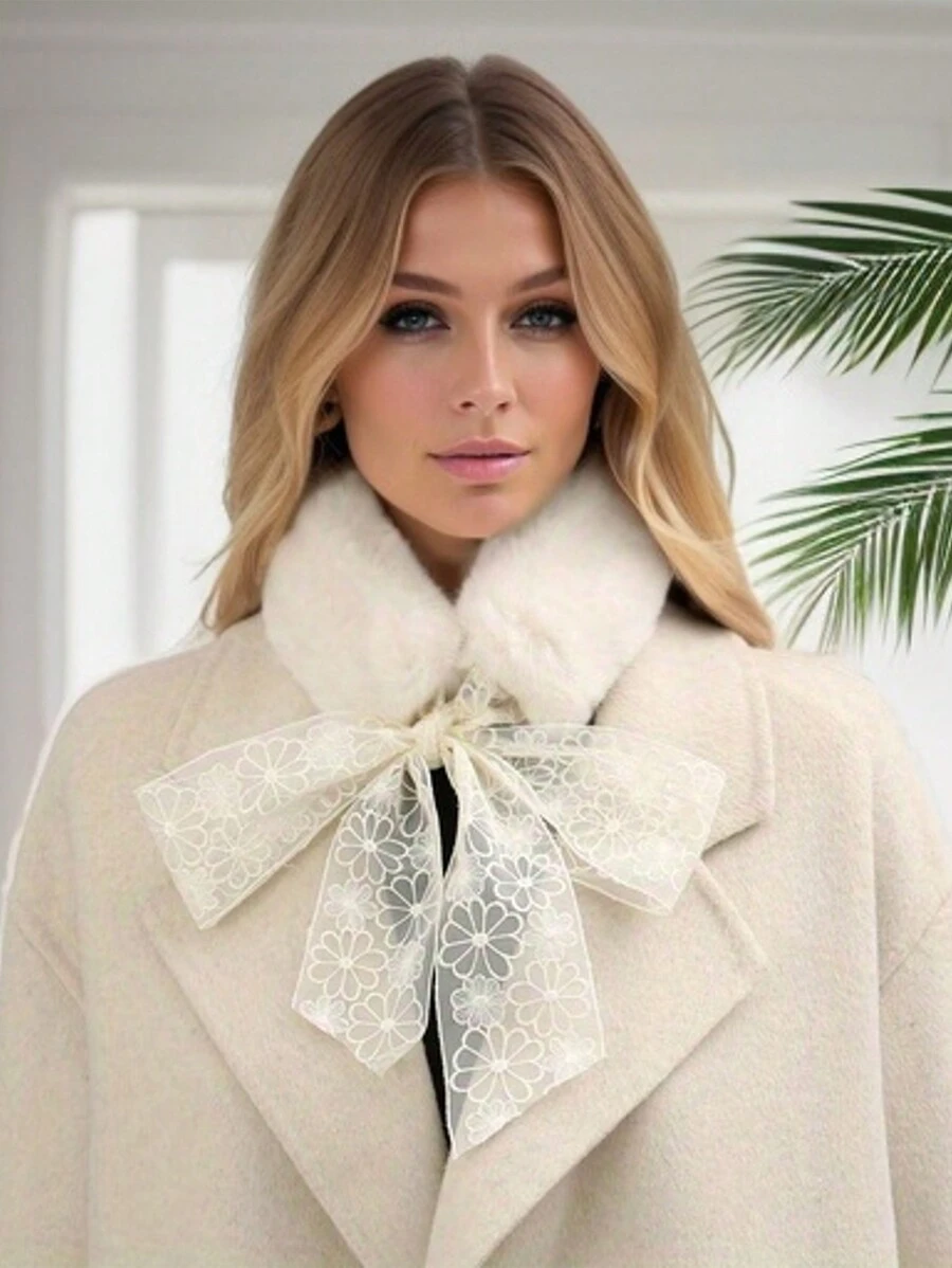 1pc Ladies' Winter Warm & Fashionable Fur Scarf For Multiple Styles, Ideal For Keep Warm - White - View 1