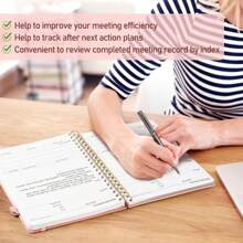 Simplified Meeting Notebook For Work With Action Items 200 Pages, Office Supplies For Planner, PU Leather Hardcover Agenda Notebook For Office & Business Taking Notes, B5 (10" * 7") - Rose gold - View 4