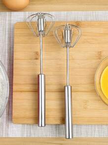 Stainless Steel Semi-automatic Push & Rotate Egg Beater - Light Grey - View 3