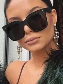 1 Pair Black Fashionable Square Frame Fashion Glasses, Suitable For Street Photography, Travel, And Stylish - Black - View 2