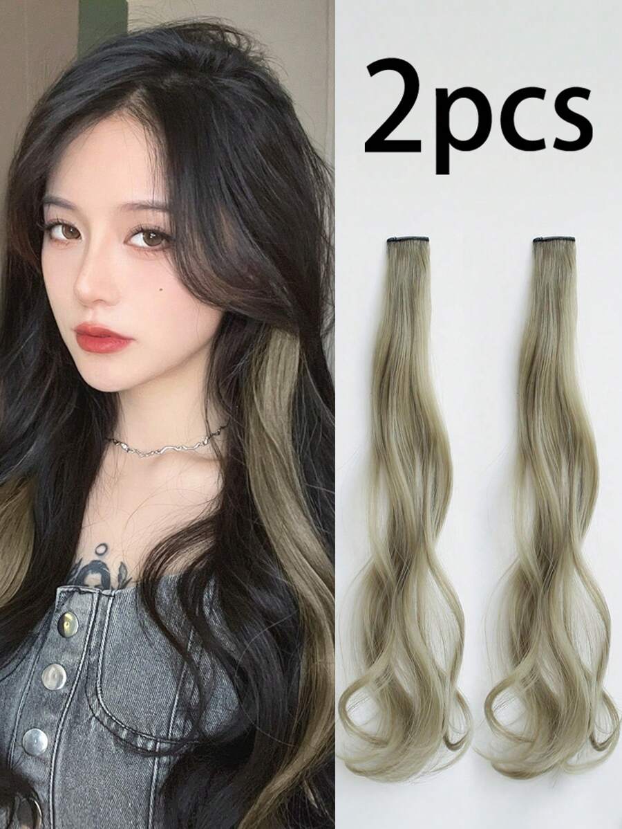 2pcs/Lot Colorful Ombre Curly Hair Extensions With Clip Suitable For Daily Life Or Vacation - Army Green - View 1