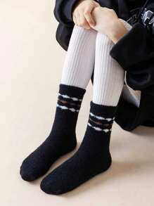 4對/套中筒珊瑚絨毛圈棉袜,兒童適用 (1-8歲),黑白條紋字母印花款式適中性 - 彩色 - 查看 7