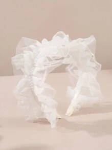 1pc Girls White Pearl Mesh Lace Headband, Decorative For Daily Wear, Wedding Season - White - View 1