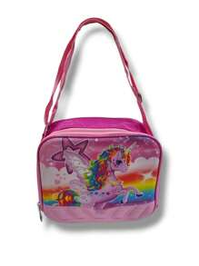 Kit Mochila + Estojo + Lancheira Infantil Meninas Meninos Desenho Relevo 3d - Rosa chiclete - Visão 3