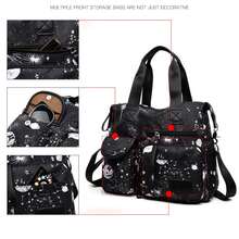 1入組大容量印花星空尼龍休閒手提袋和斜跨包。多袋女士護士手提包肩背包,工作旅行哥德式旅行包 - 黑色 - 查看 3