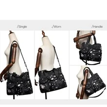 1入組大容量印花星空尼龍休閒手提袋和斜跨包。多袋女士護士手提包肩背包,工作旅行哥德式旅行包 - 黑色 - 查看 5