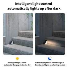 2 piezas Luces LED solares con sensor de movimiento para escaleras, luz cálida blanca a prueba de agua para escaleras, iluminación exterior para jardín, patio y senderos - color cálido - Ver 6