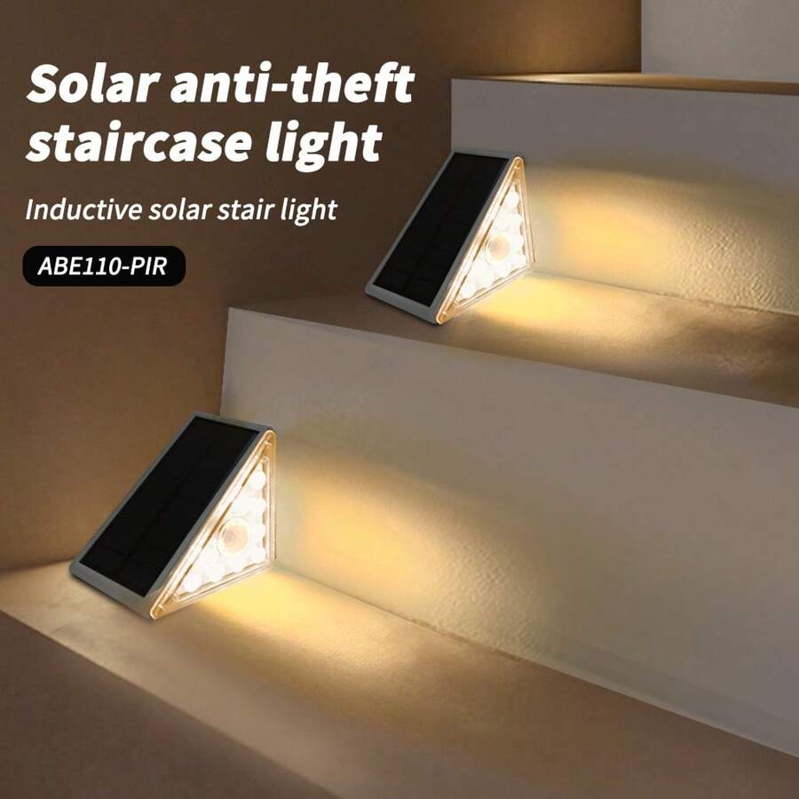 2 piezas Luces LED solares con sensor de movimiento para escaleras, luz cálida blanca a prueba de agua para escaleras, iluminación exterior para jardín, patio y senderos - color cálido - Ver 1